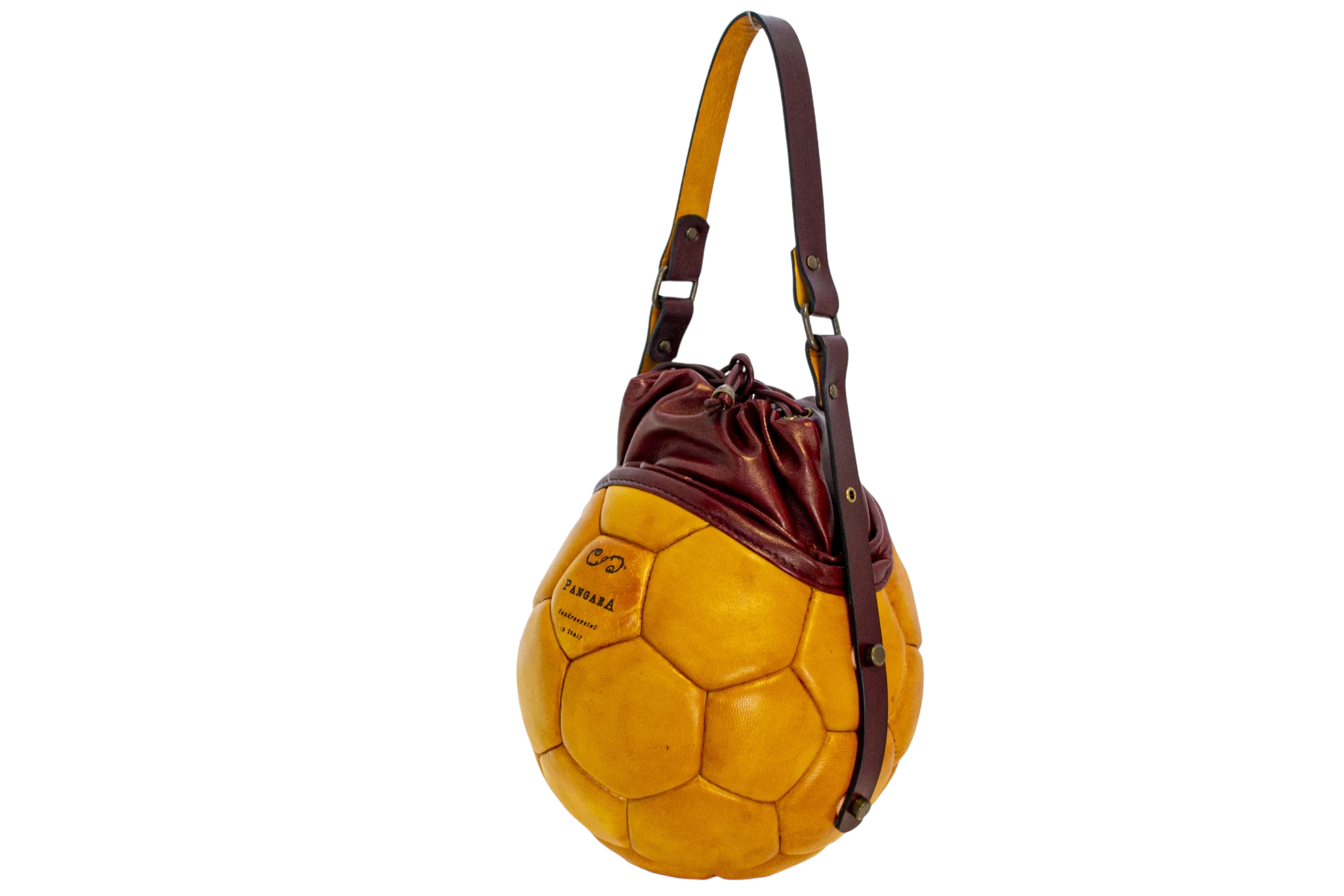 PANGAEA Round Bag zabaione con chiusura bordeaux, vista tre quarti